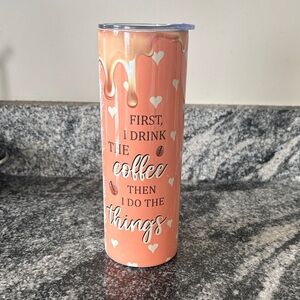 Orange Coffee Tumbler with Heart Design